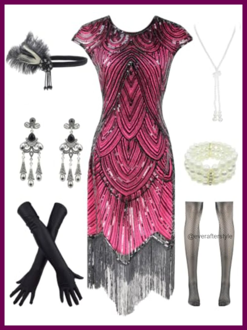 1920s Vintage Lace Fringed Gatsby Cocktail Dress 20s Accessories Set
